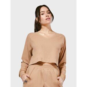 Barry's Almond Tech Waffle V-Neck Top Size M/L